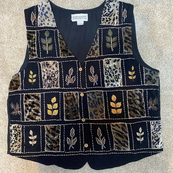 Dress Barn Wearable Art Vest Size 1X Black Animal Print Embroidered Granny Core - Picture 1 of 13